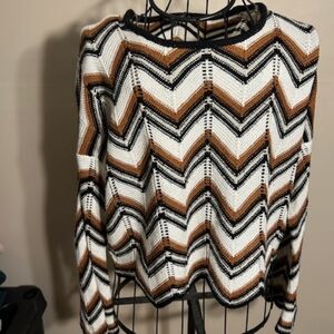 knit 3x size three x womens shirt sweater striped boho black white brown crop